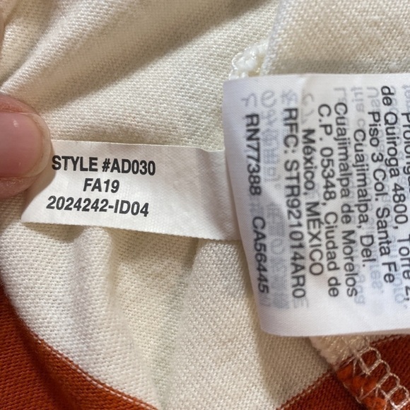 MADEWELL Easy Crop Long Sleeve Rugby Stripe Tee Orange and Cream Size XXS - Picture 11 of 12